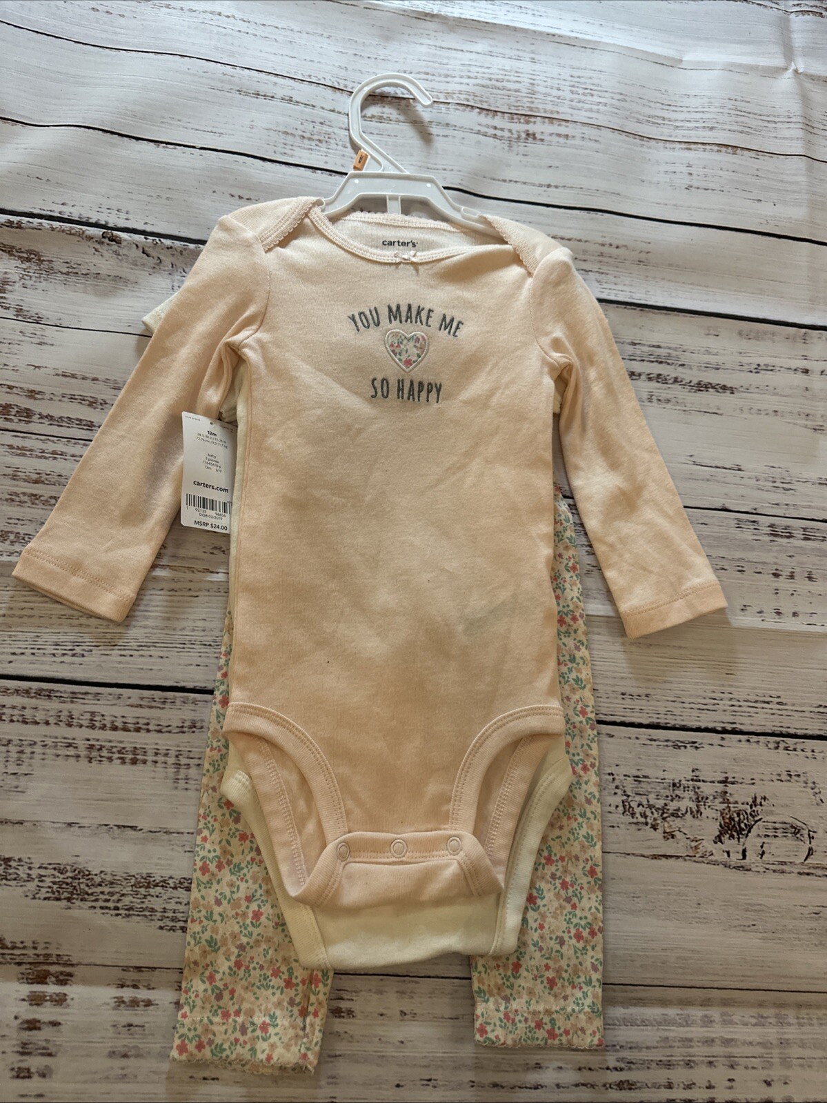 Carter’s 3 piece set 2 Bodysuits and Pants Bear on Bum 12 Months