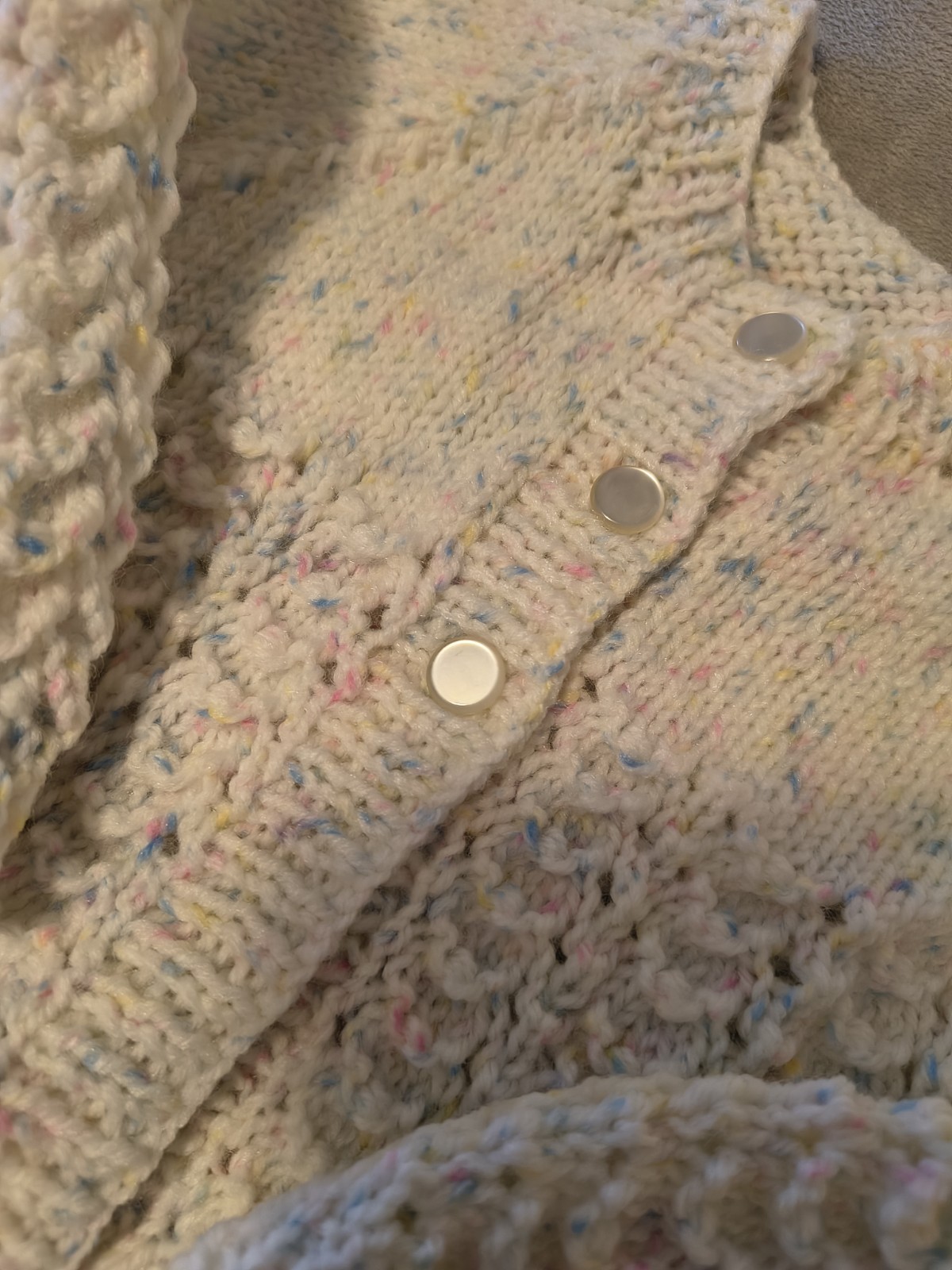 Hand Knit Baby Sweater and Hat Set Beige Pink Blue Yellow Button Front Knit