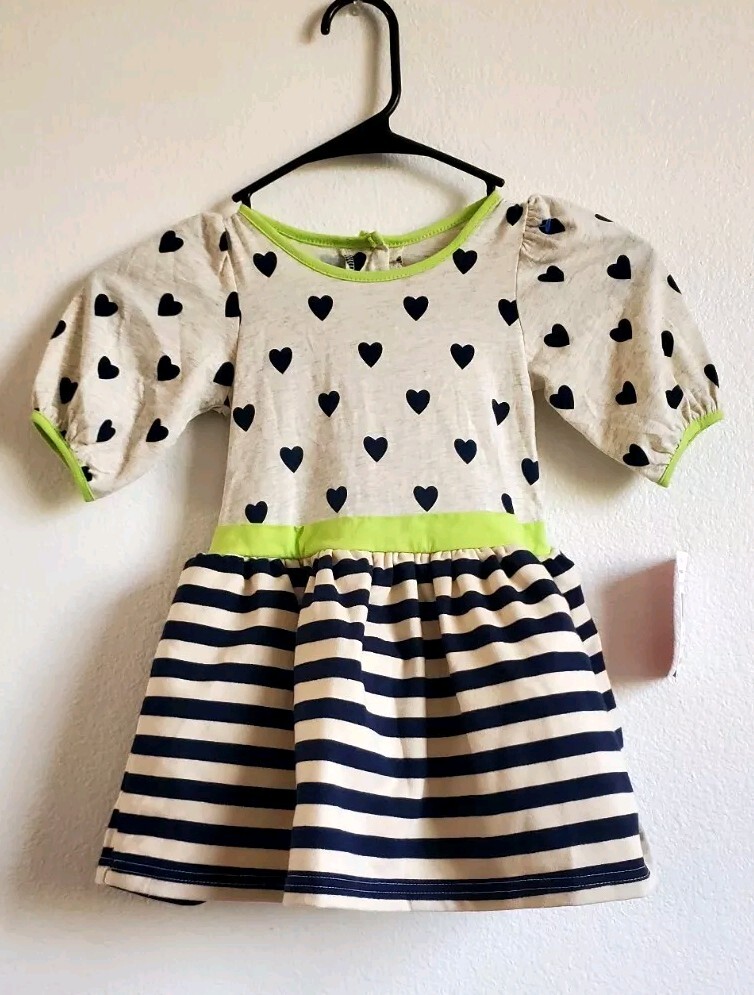 Good Lad Apparel Toddler Cute Girls Dress Heart & Sprip Printed Sz 2T NWT