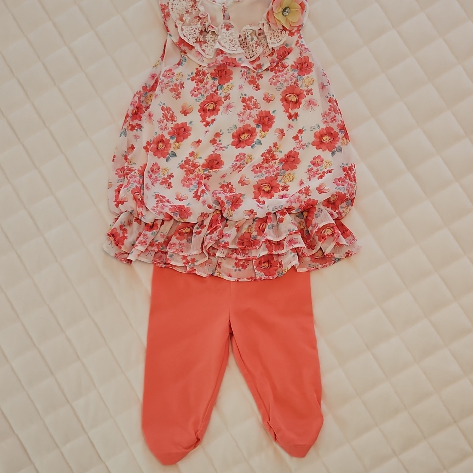 Nanette Baby 24 Mos. Floral Dress Set Ruffles Lace Bow Girls Outfit
