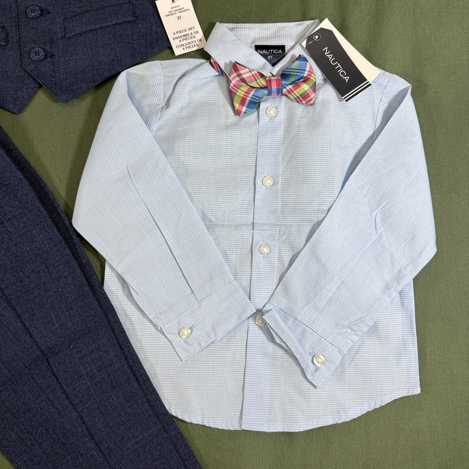 Nautica Boys 4 Piece Suit Set 3T Blue Vest Pants Shirt Bow Tie New