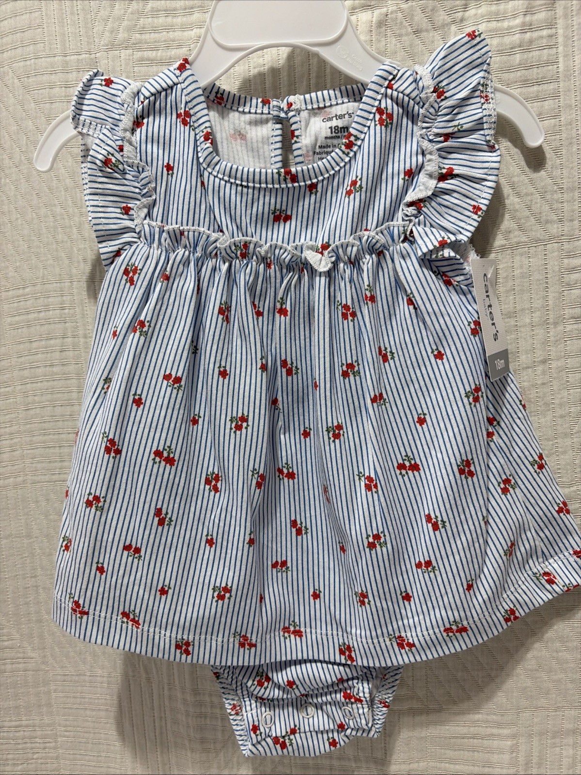 Carters Baby Girl Knit Blue Stripe Red Floral 18 M Knit One Piece Short Outfit N
