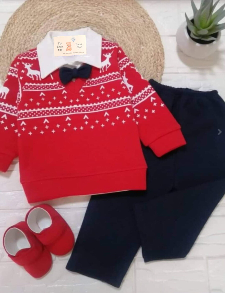 Christmas Red Sweater Outfit Baby Boy Clothes 4-9 Months