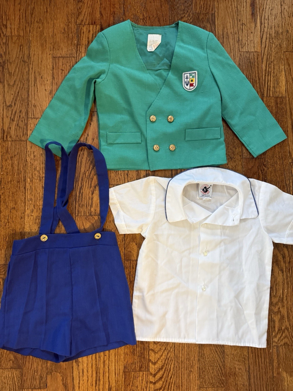 Good Lad 4T Boys Poly/ Rayon 3 piece Shorts Suit Blue Green white Shirt