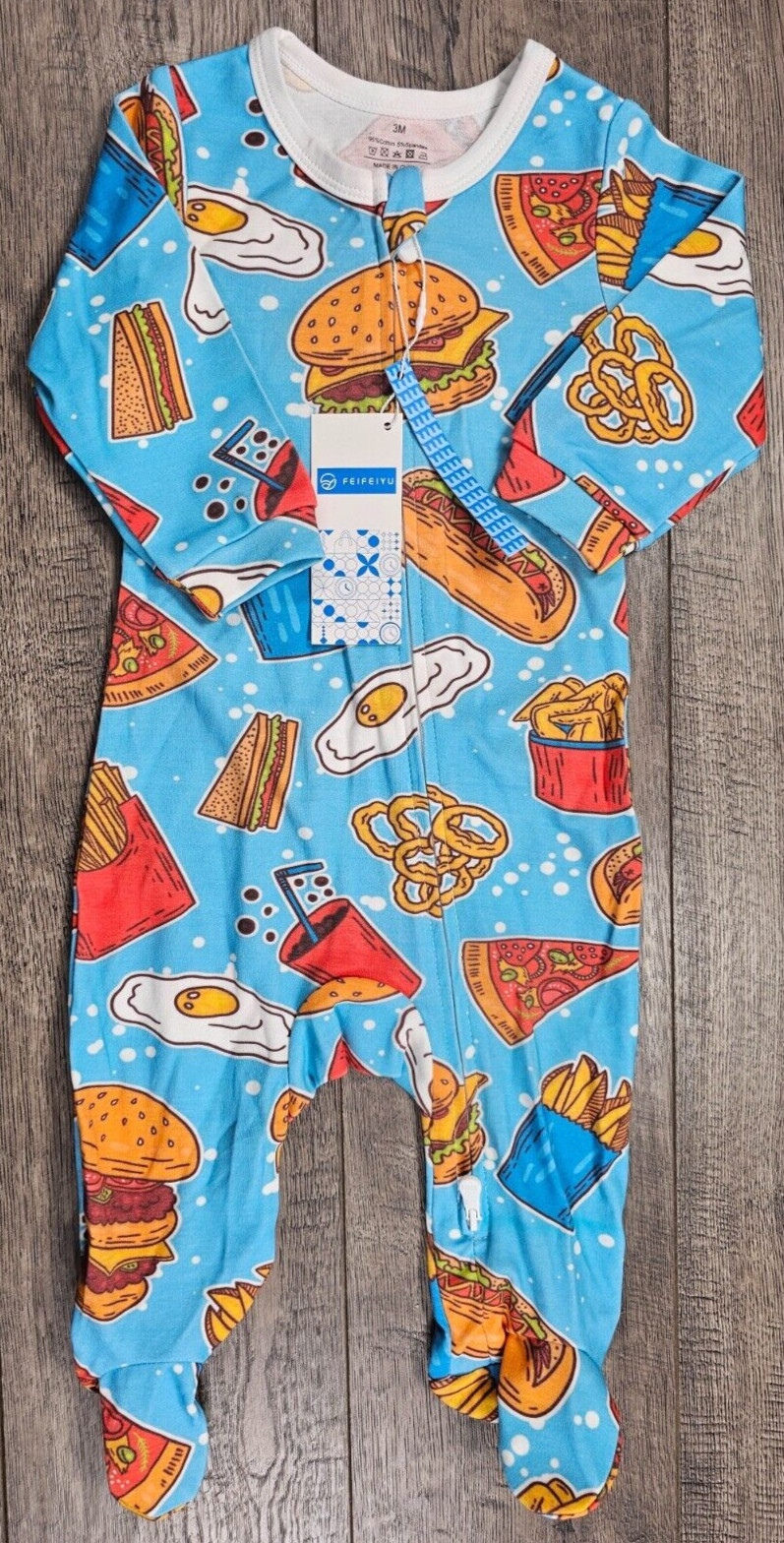 Baby Girl Boy Clothes New FEIFEIYU 3 Month Blue Fun Food Footed Outfit