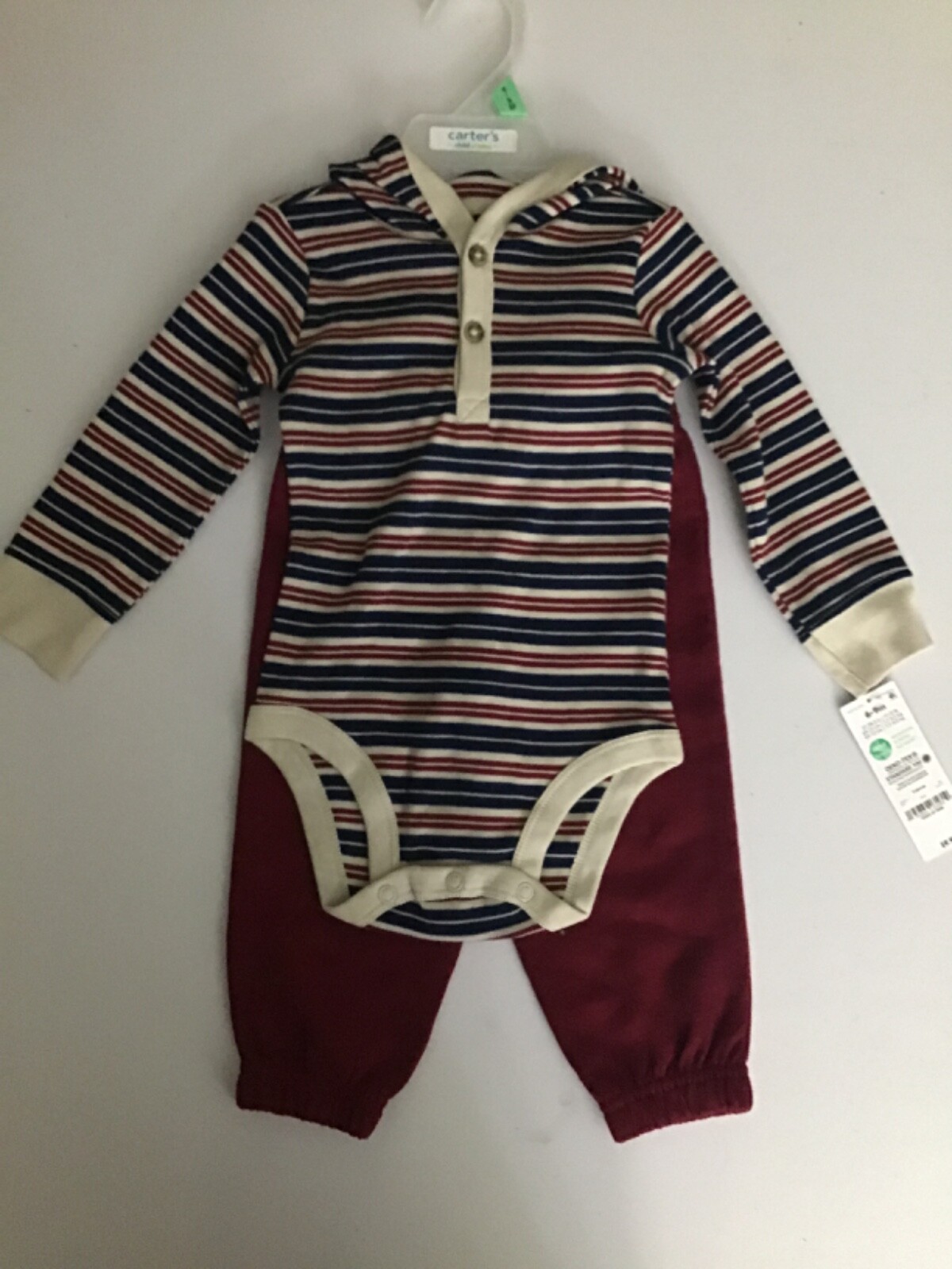 Carter’s Boys Striped Bodysuit hoodie & Pants Outfit 6-9M..Child Of Mine..NWT