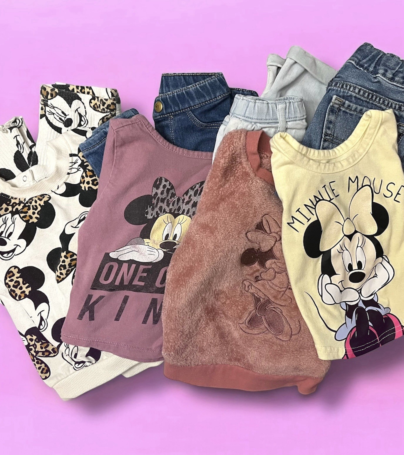 4 Disney MINNIE MOUSE Outfits Girls 18 Months Tops And Jeans Pants Variety Lot