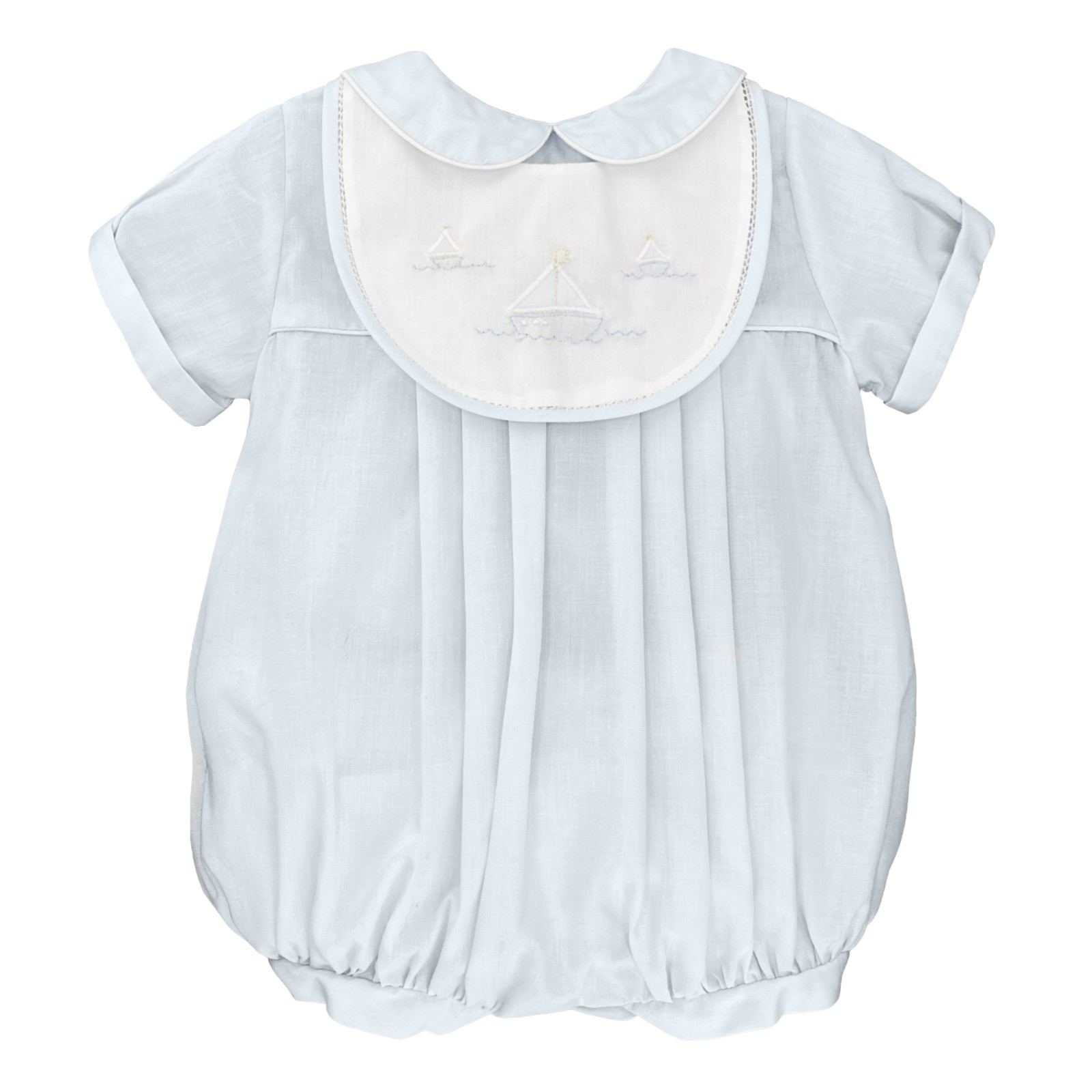 NWT Petit Ami Blue Sailboat Bib Romper 6 Months 6M Hat Baby Boys Bubble 3pc