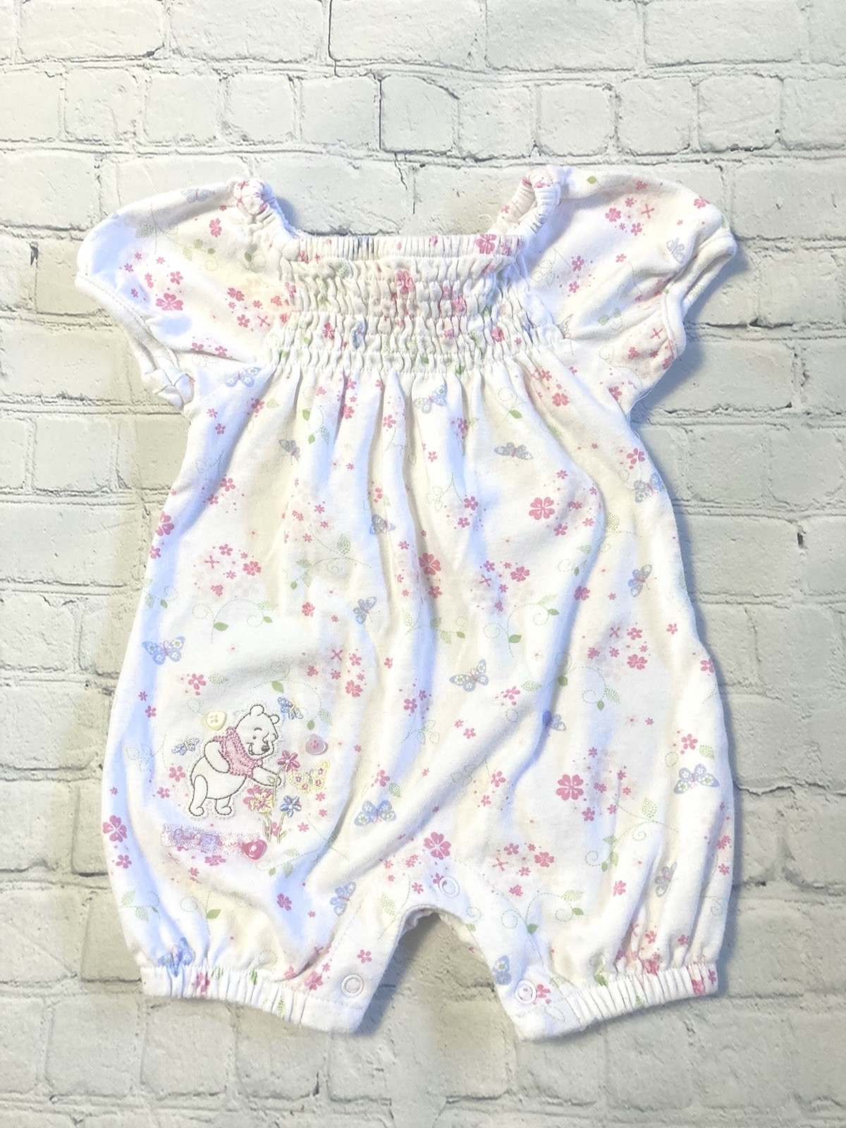 Disney Baby Girls Winnie The Pooh Romper 6 Months Floral Smocked One Piece Short
