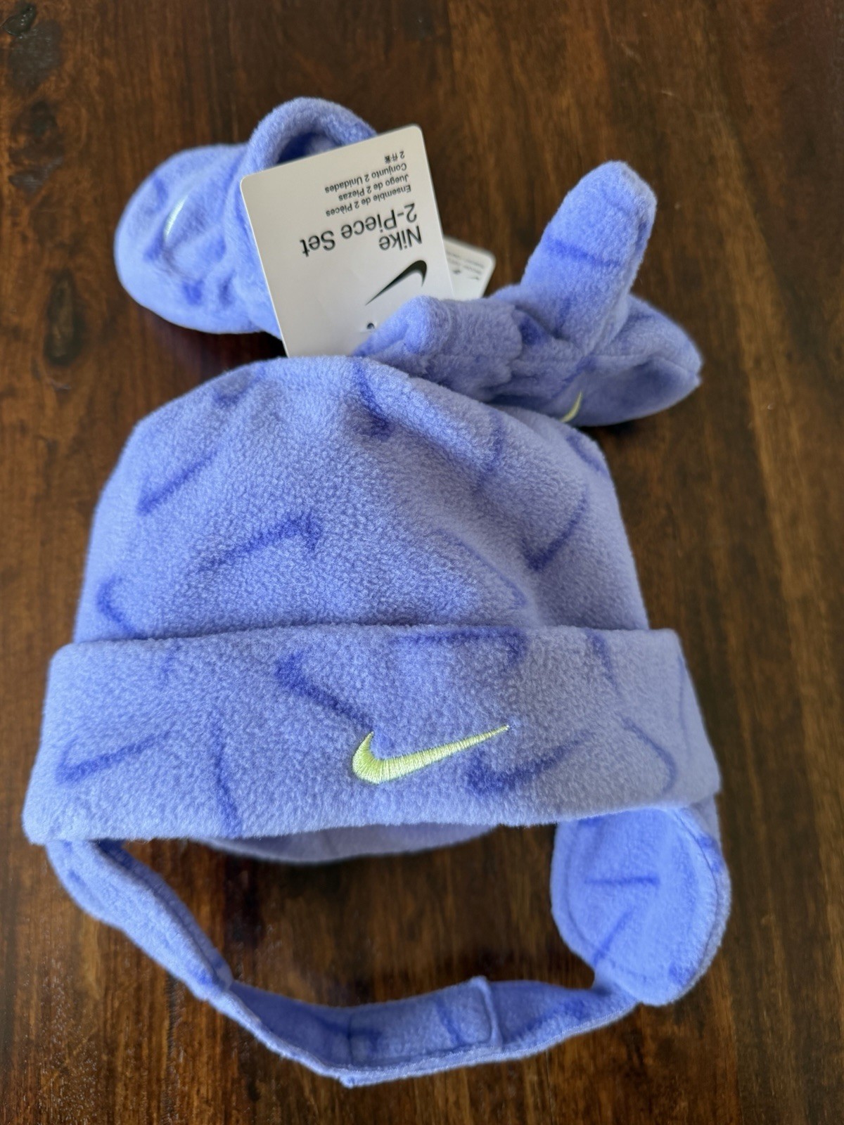 Nike Toddler Fleece Chin Strap Trapper Hat & Mittens 2 Pc Set 2-4T NWT
