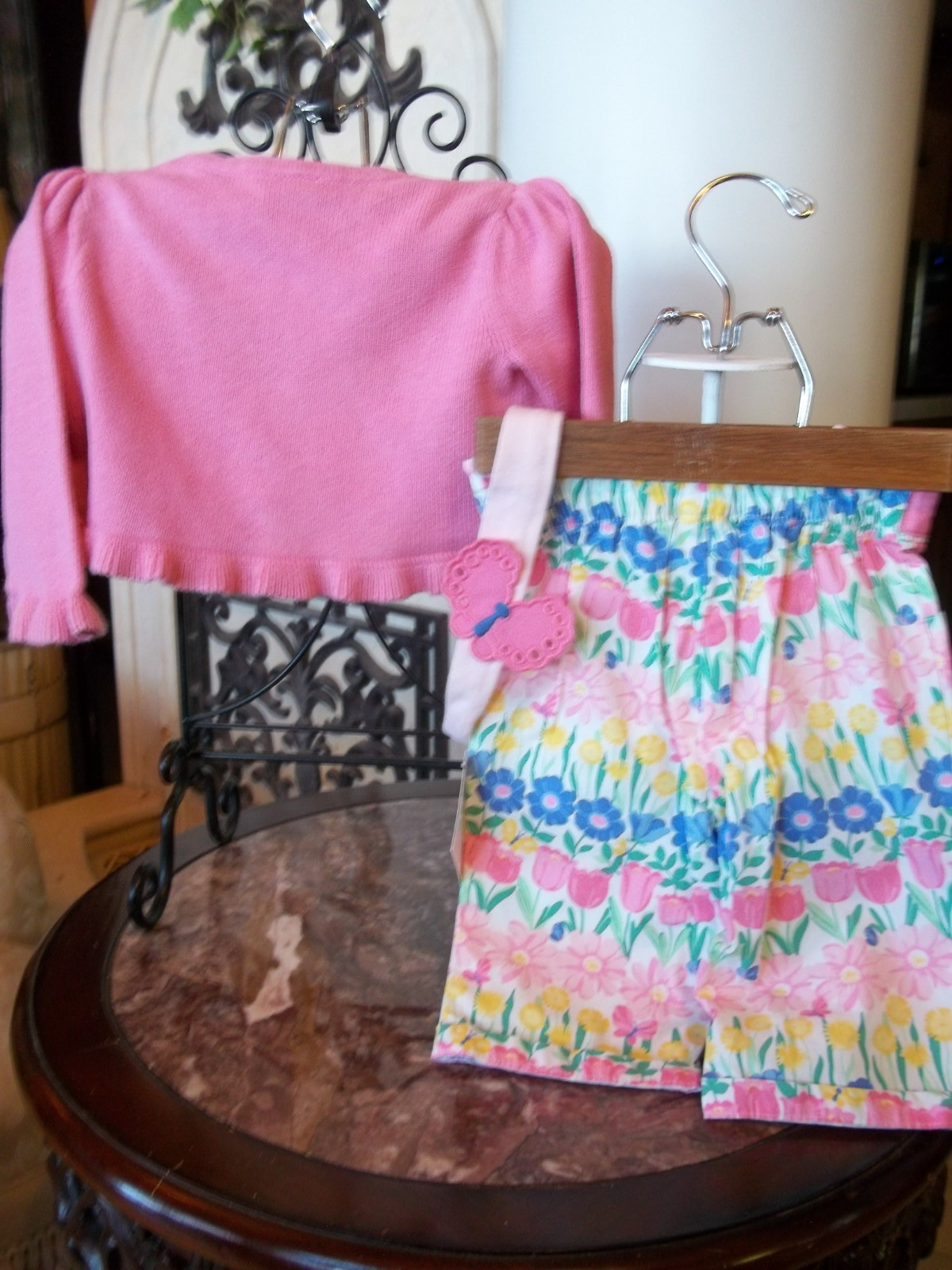 ’14 Gymboree All Ruffle Up watercolor crop pants cardigan sweater headband 12-18