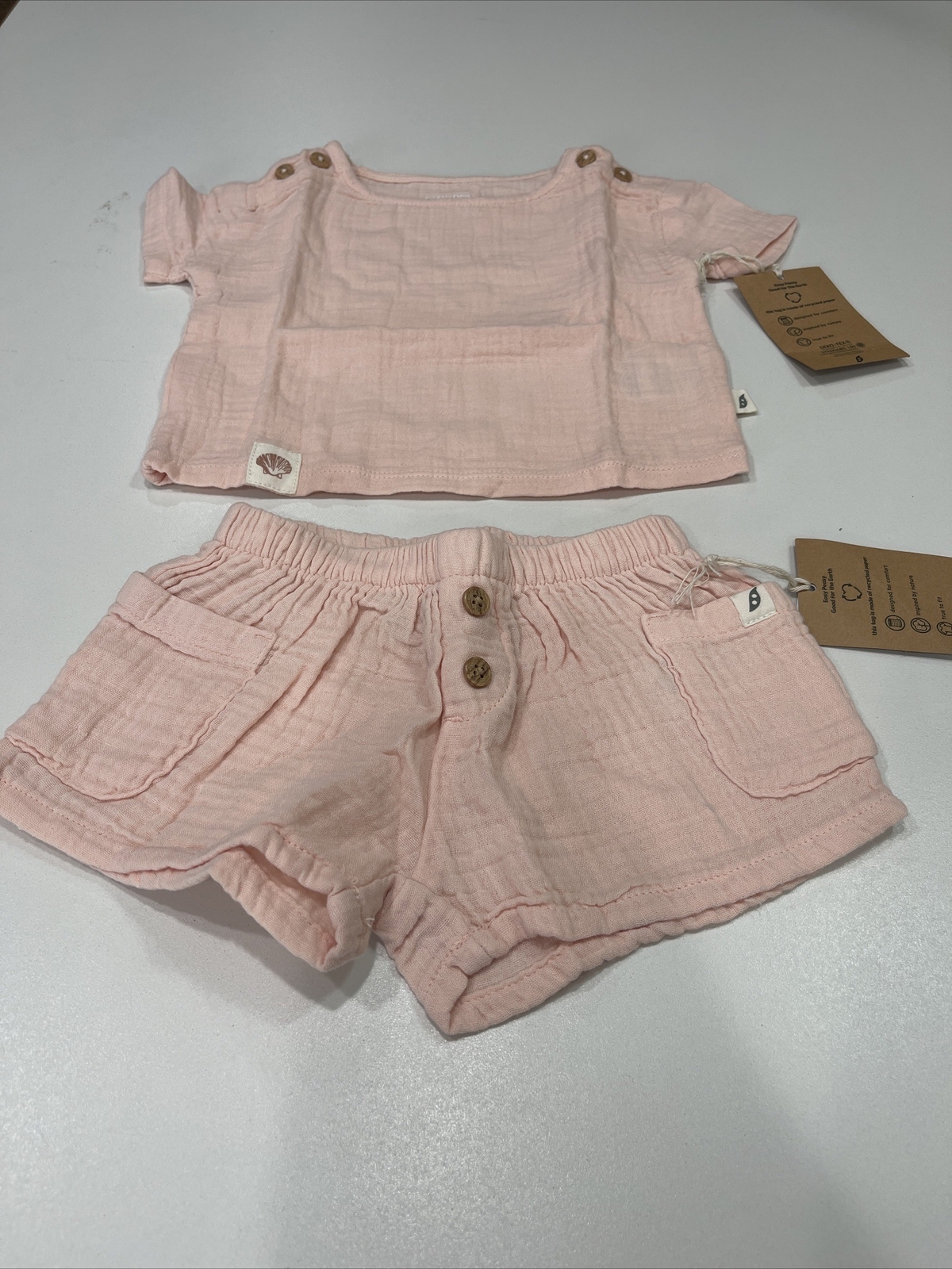 Easy-peasy- Little Girls Two Pieces Pink Short Sleeve Set- Size 1-6months