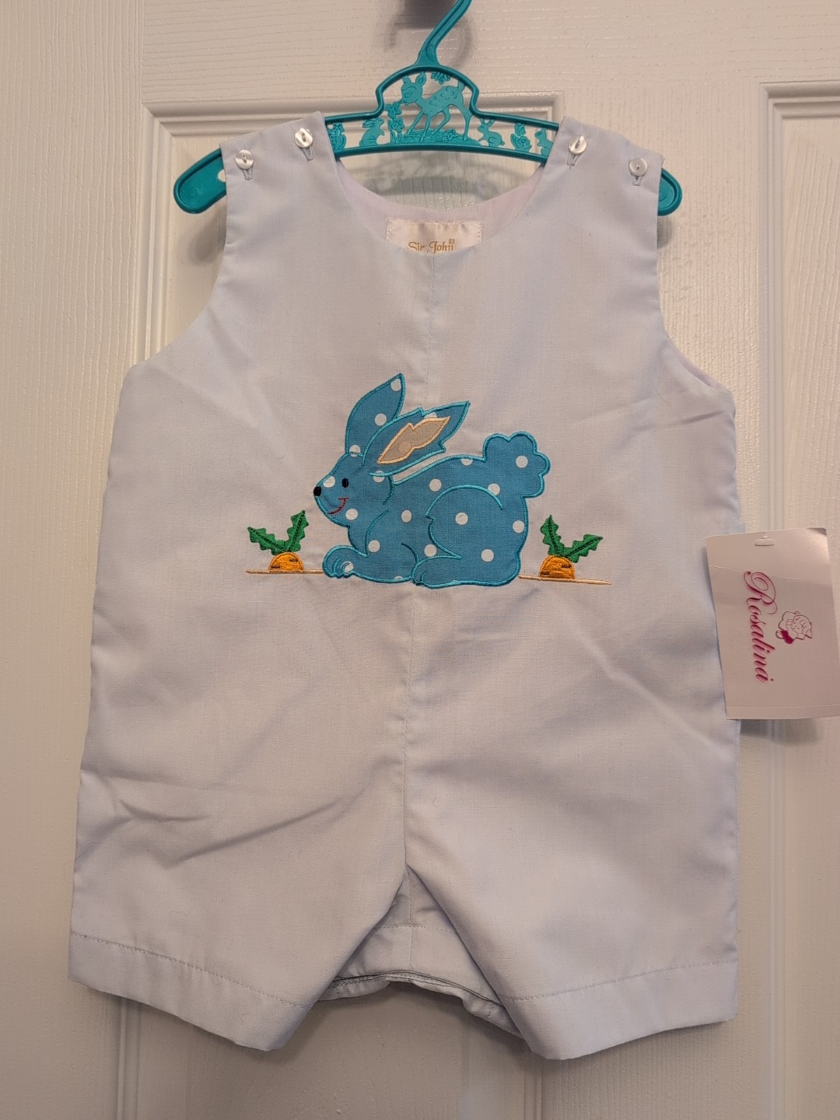 NWT Sir John Rosalina Embroidered Bunny Carrots Boys 9 Months Blue Easter