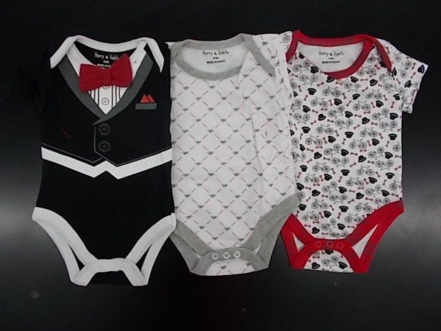 Infant Boys Harry & Violet $20 3pk Black, White, & Red Bodysuits Size 0/3m – 6/9