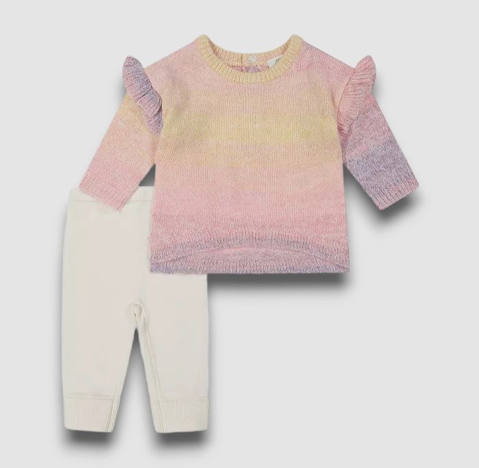 $78 Miniclasix Baby Girls Pink Ombre Sweater & Leggings Set Size 3M