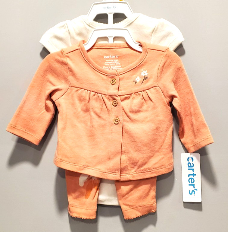Carter’s Baby Girl 3 Piece Cardigan Bodysuit and Pant Set Newborn NWT