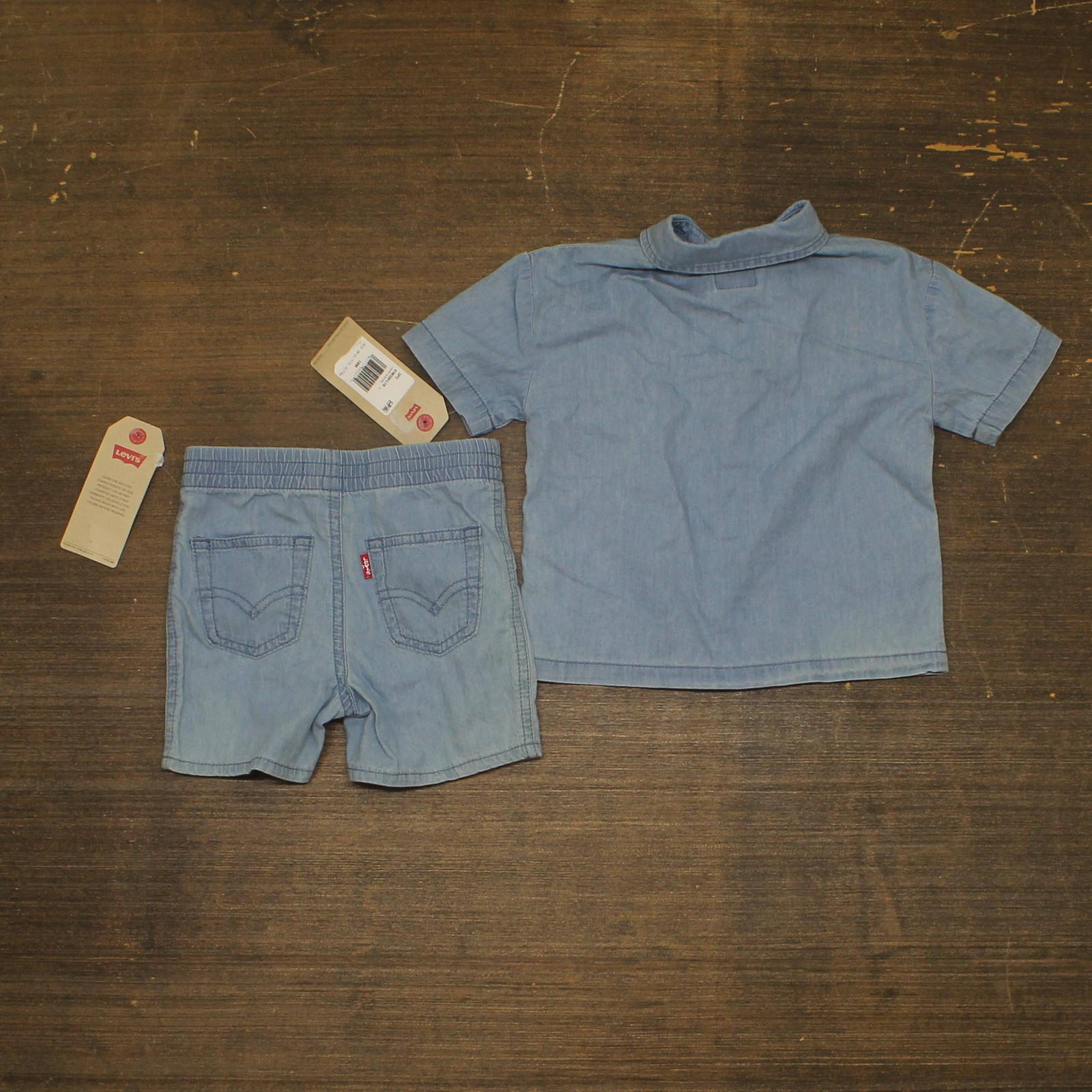 Levi’s Baby Boys 2-Piece Denim Button-Up Shorts Set 61M350F Light Blue 18 Months
