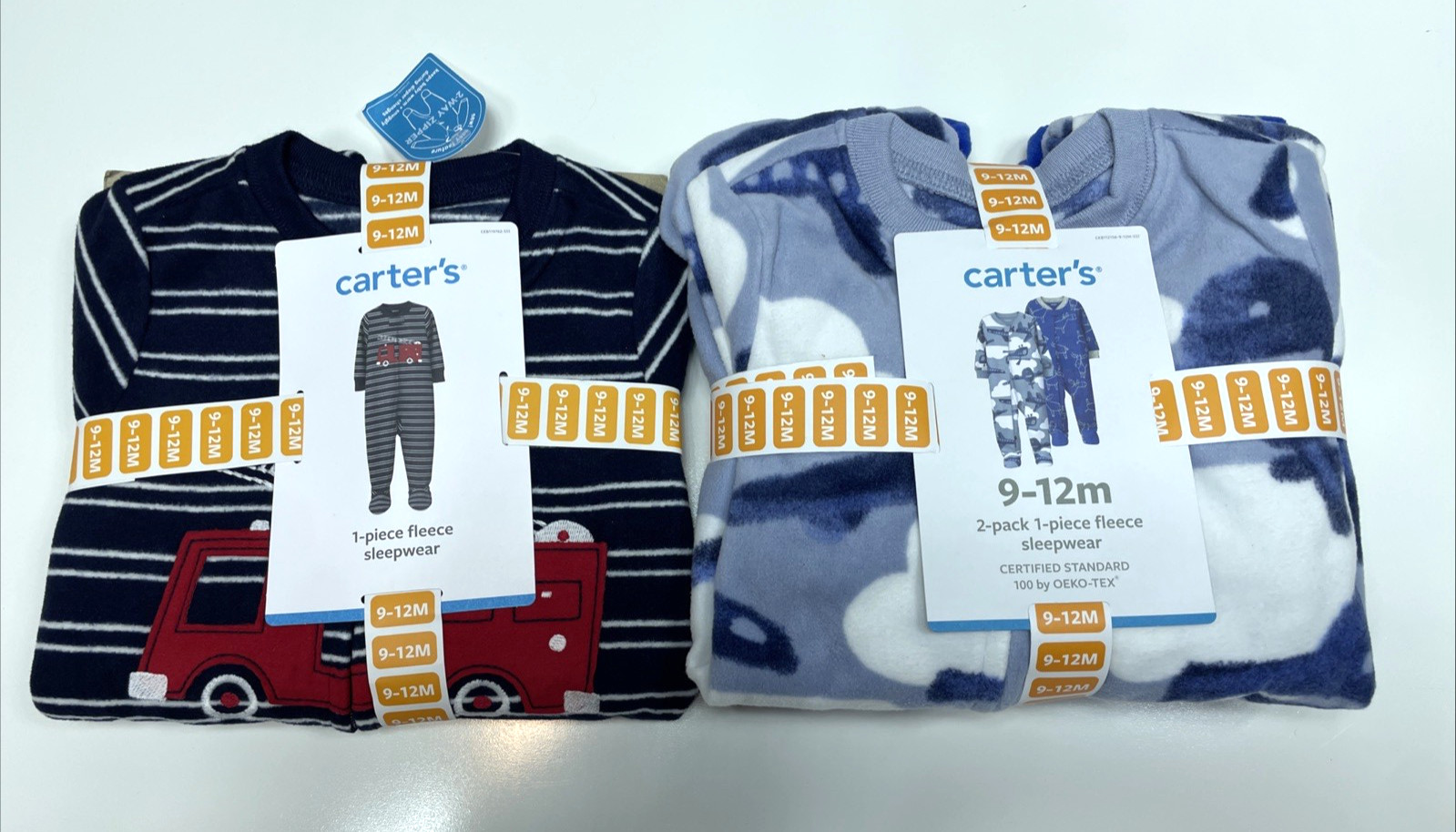NWT 3pc Lot of Carter’s Fleece Sleepers Size 9-12M Firetruck/Planes/Moose