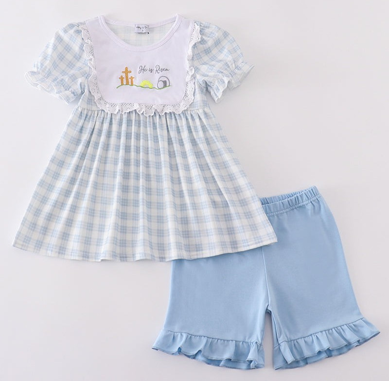 Honeydew : Toddler Girl Plaid Easter 2 Piece Short Set “HE IS RISEN” Size 4 NEW
