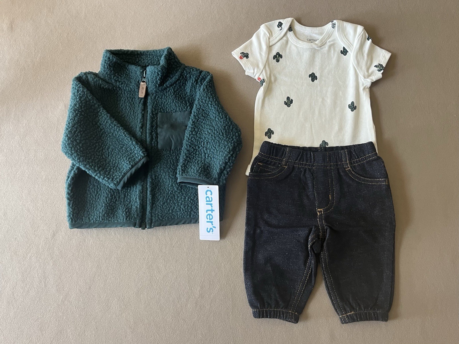 Carter’s Baby Boys 12 Months 3 Piece Set-Bodysuit, Jeans & Cardigan-New With Tag