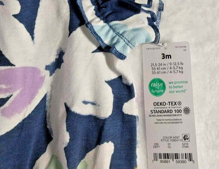 Carter’s Just One You Girls’ Size 3M Floral 100% Cotton Jersey Knit Romper NWT