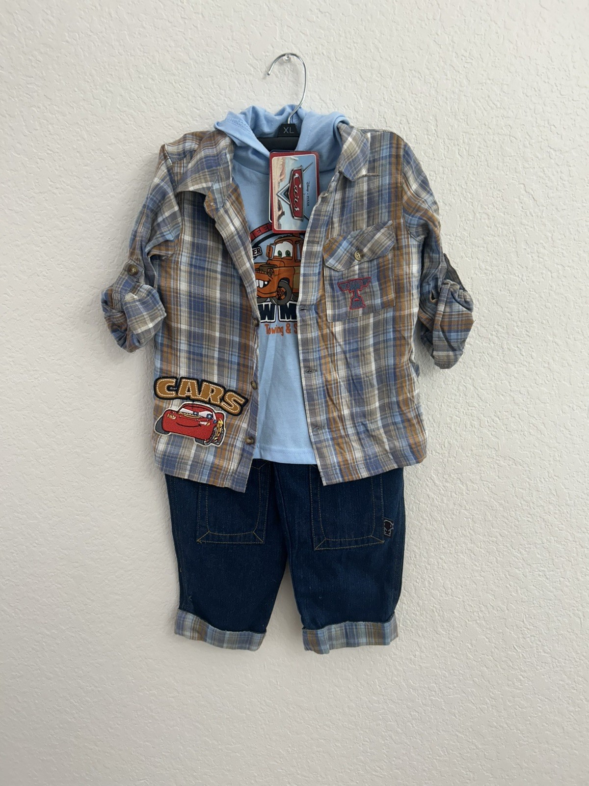 VTG 2000s Disney Pixar Cars Lightning McQueen Tow Mater Shirt Set Pants 4T NWT