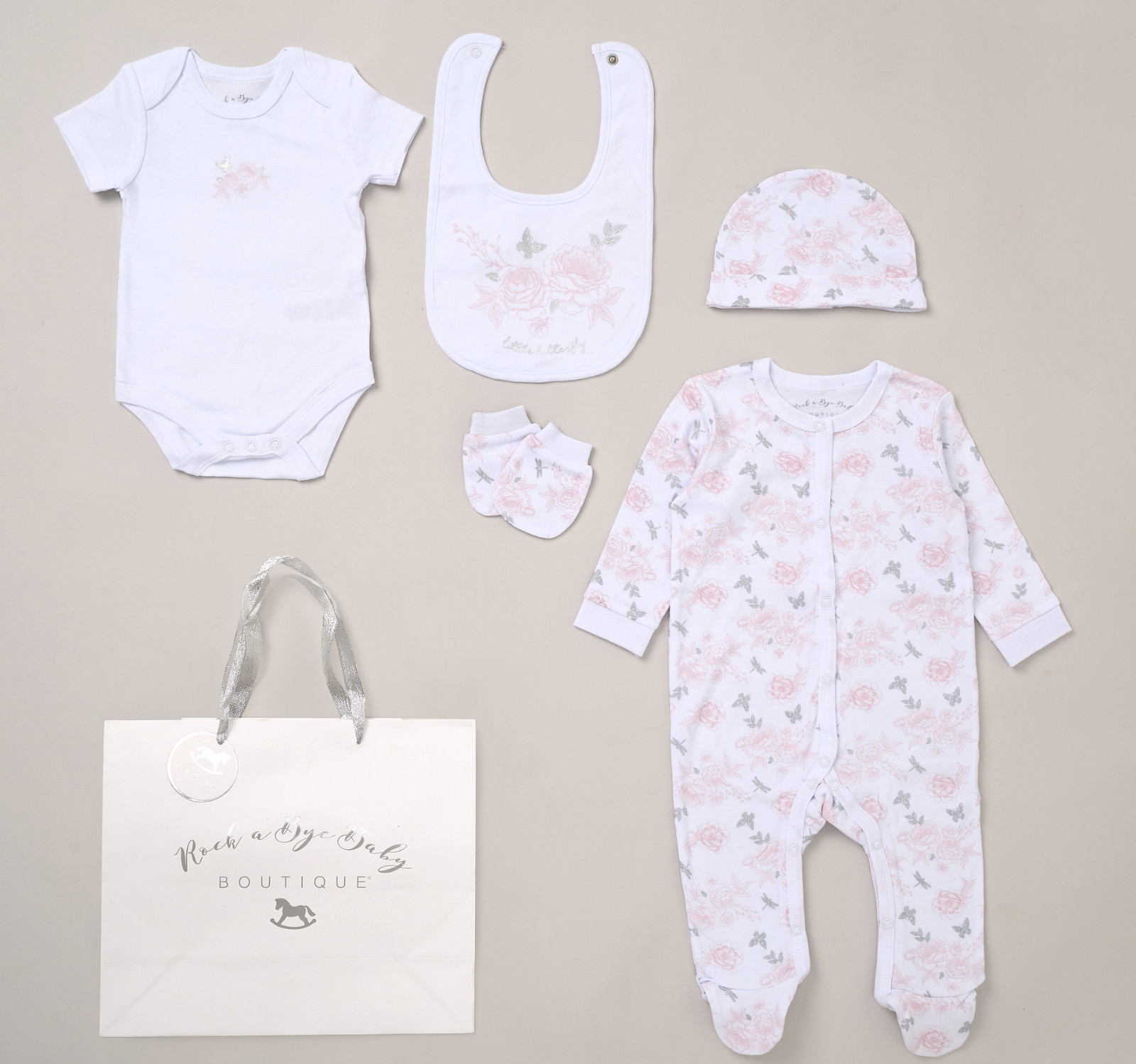 Baby girls floral 6 piece Layette Gift Set with Free Gift Bag