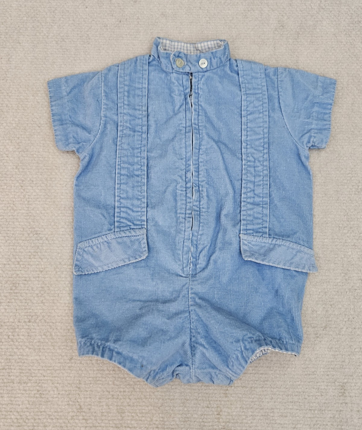 Vintage Julius Garfinckel & Co. Baby Romper Blue Corduroy Zip Up 12-18Mos