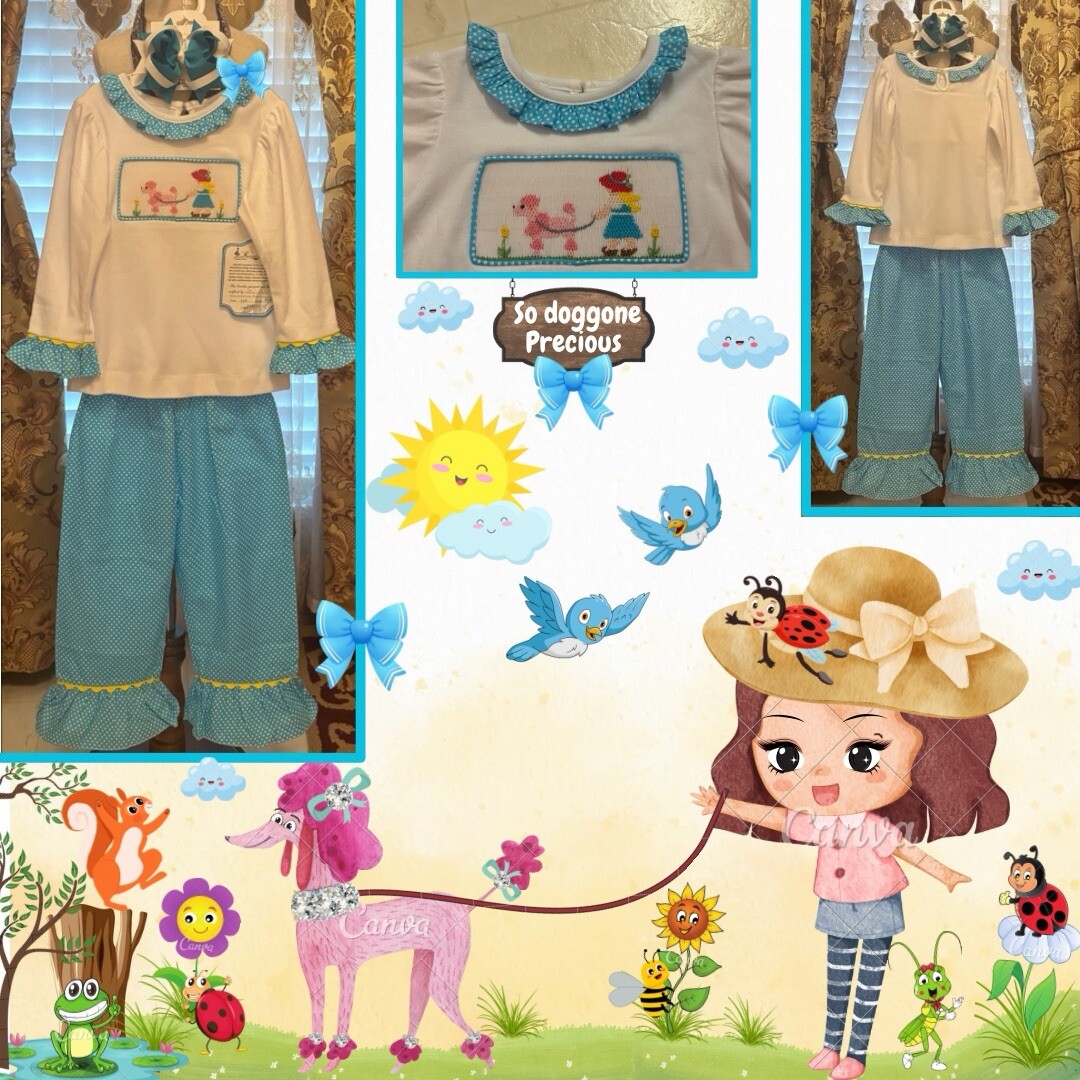 Girls NWT Remember Nguyen Smocked Pants Set & Top Polka Dots Free Bow 24 Months