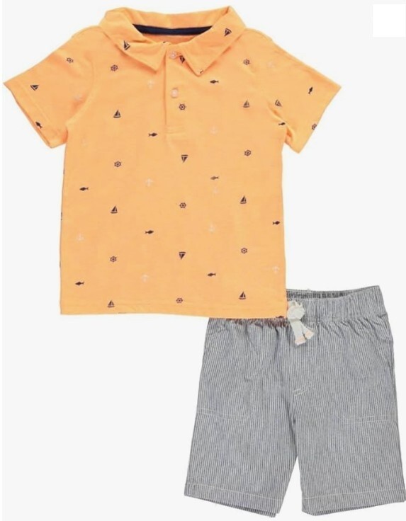 Boys Oxford Seas Short Set Outfit 2 pc Set Shirt Collar Polo Style Shirt