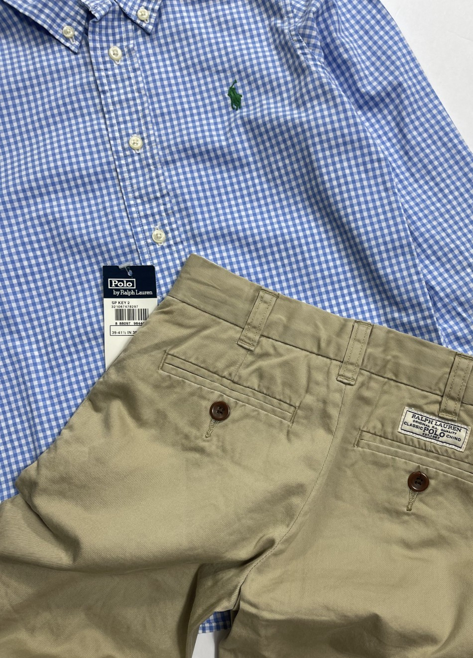 NWT Polo Ralph Lauren Boys Blue Gingham Shirt & Khaki Pants Set sz 4T