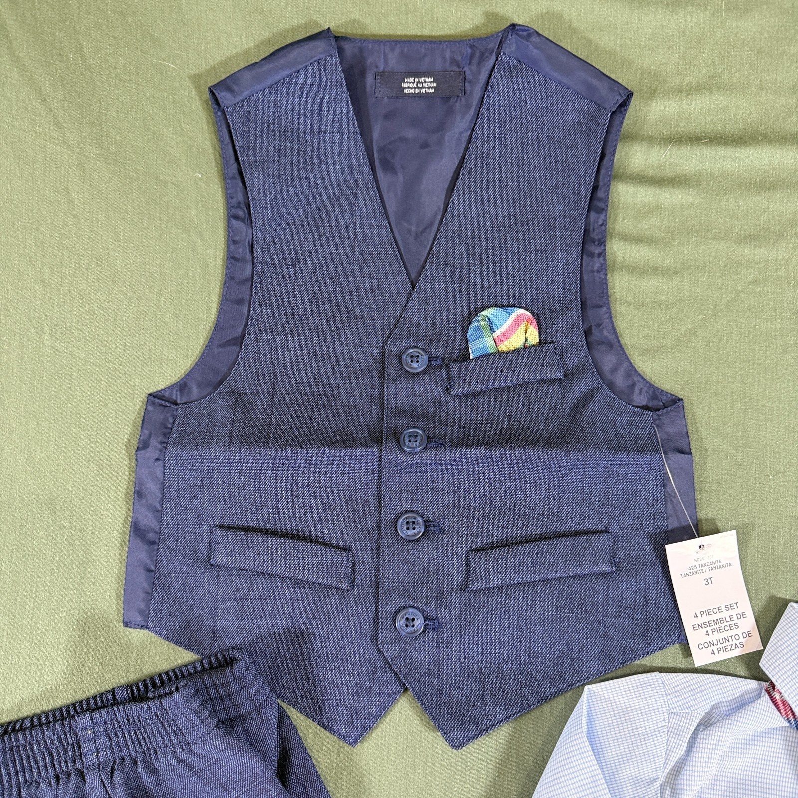 Nautica Boys 4 Piece Suit Set 3T Blue Vest Pants Shirt Bow Tie New