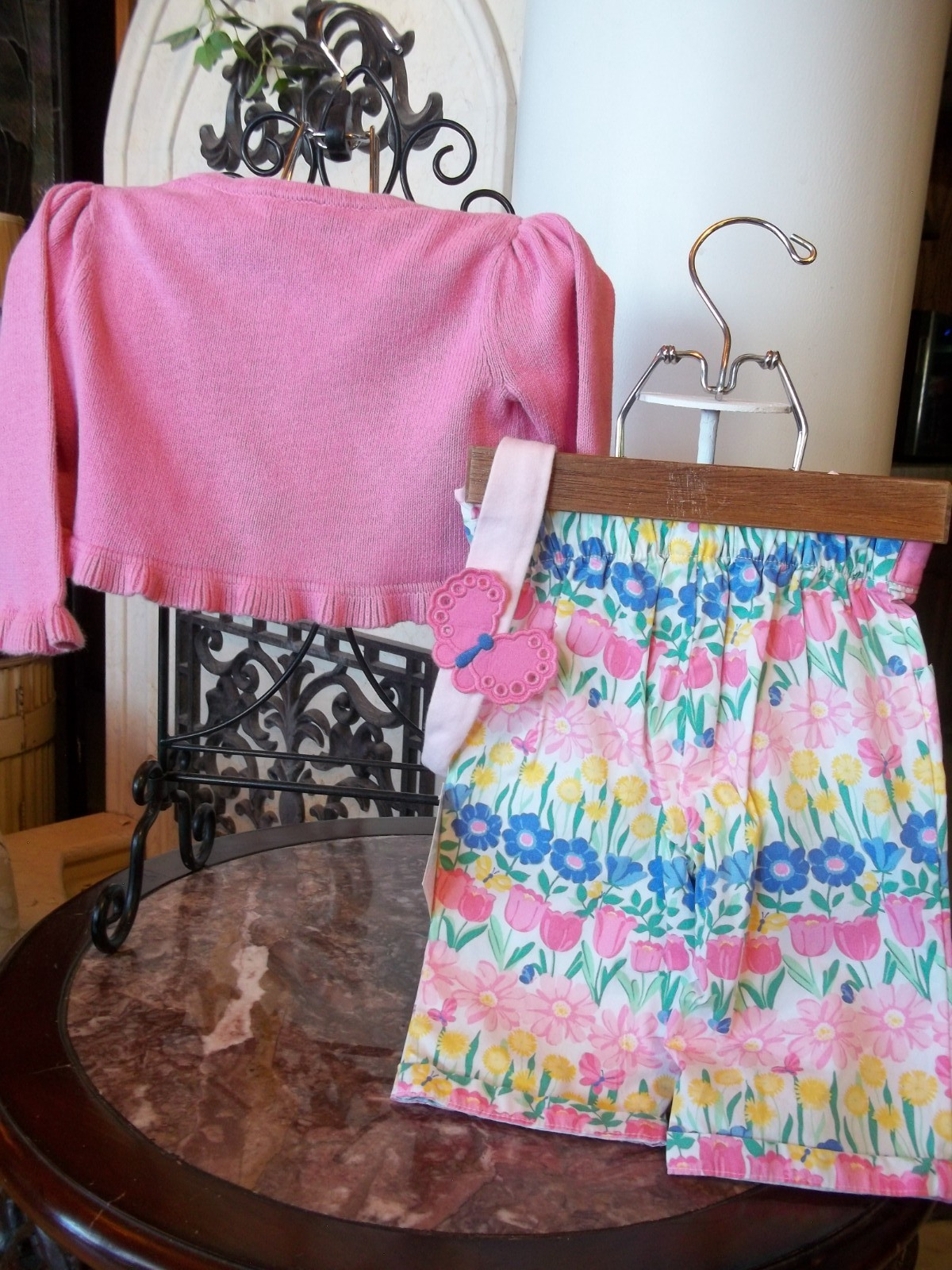 ’14 Gymboree All Ruffle Up watercolor crop pants cardigan sweater headband 12-18