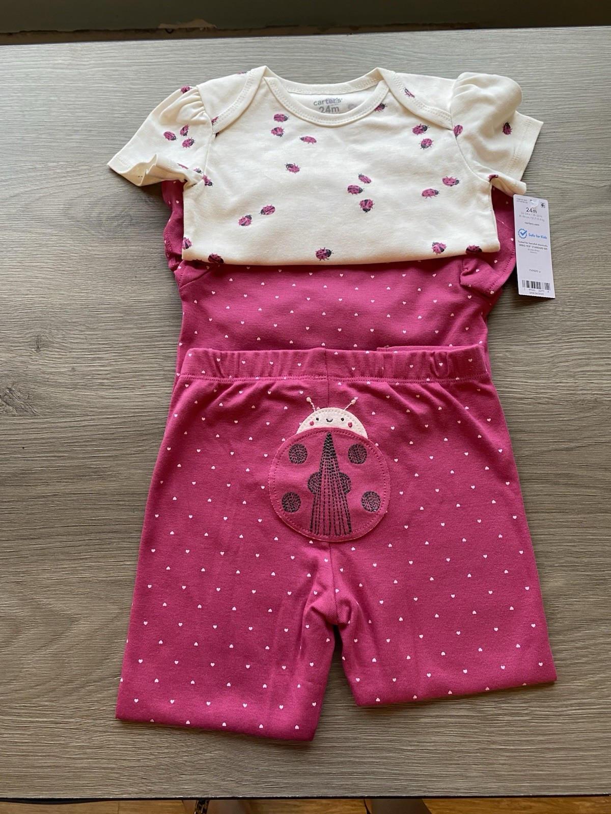 Carter’s Girls 24M 3-Piece Pink/White Ladybug Pants Set Bodysuit Cotton