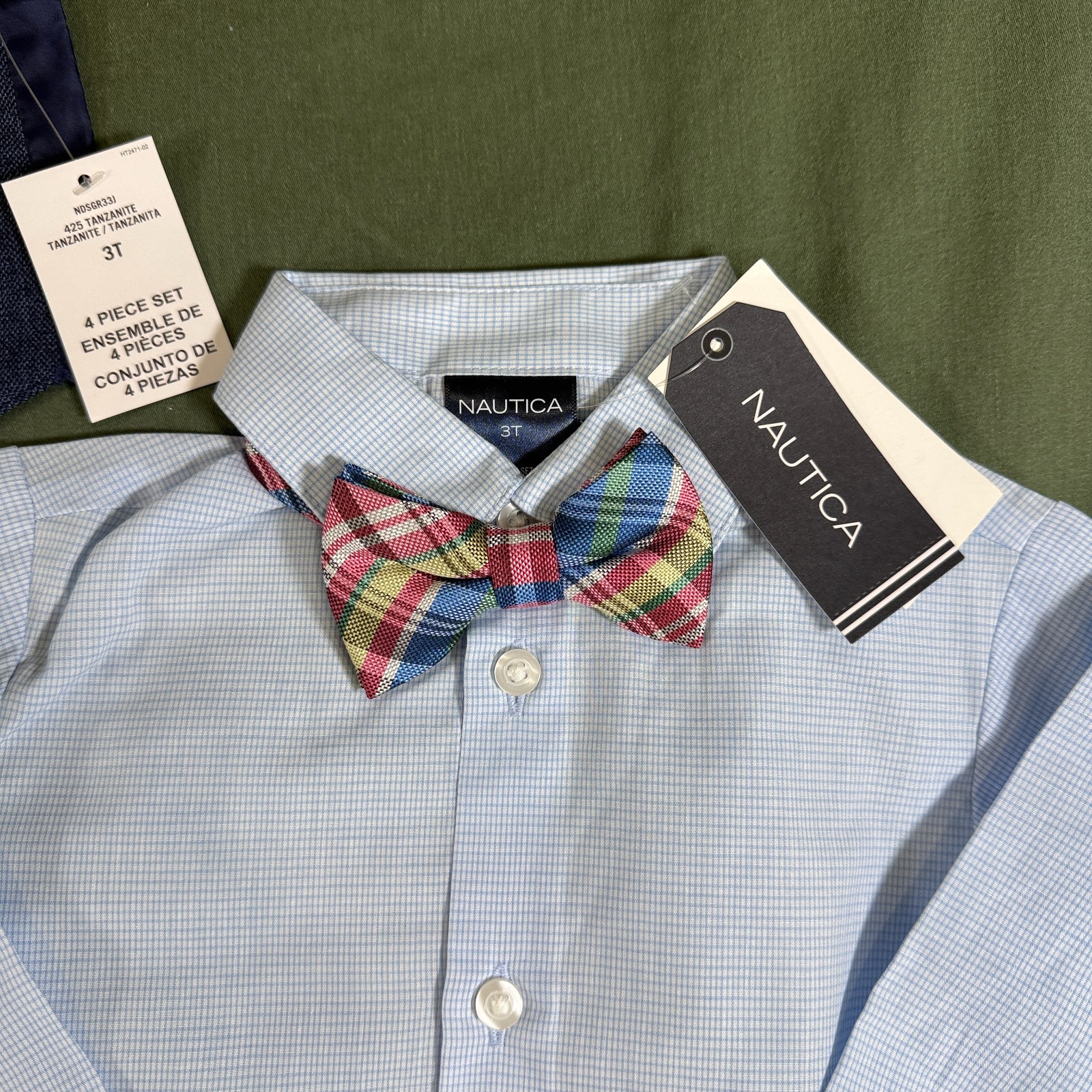 Nautica Boys 4 Piece Suit Set 3T Blue Vest Pants Shirt Bow Tie New