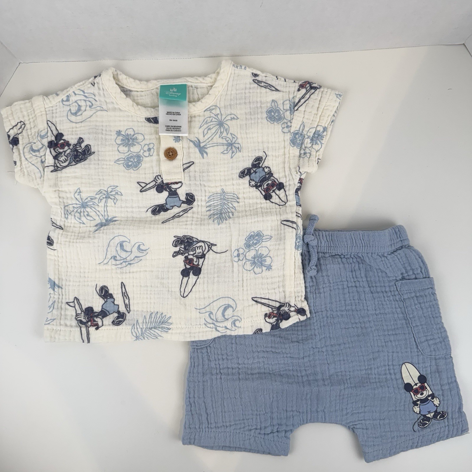 Disney Baby – Boys’ Mickey Mouse Surfing Top and Bottom Set – Blue 6-9 Months
