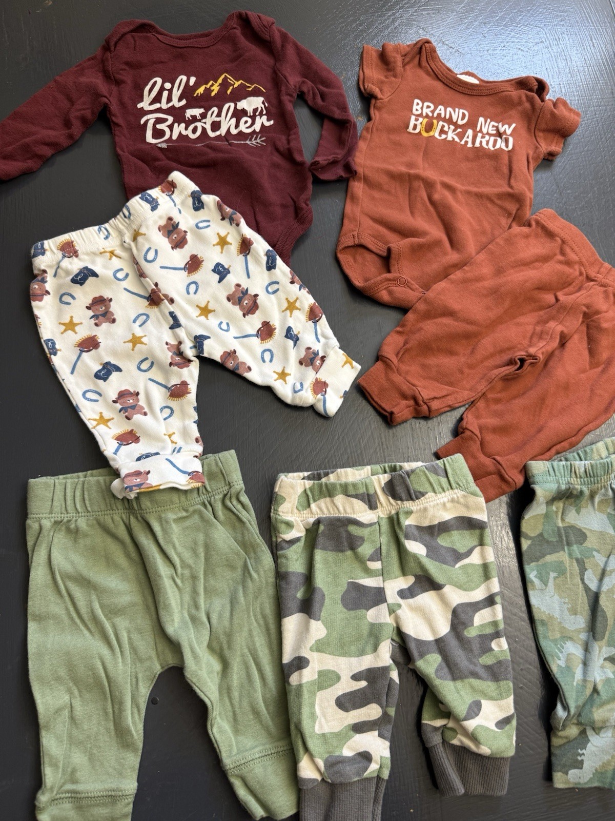 Carters 3-6 Month Outfits & Cotton Knit Pants Camouflage & Cowboy