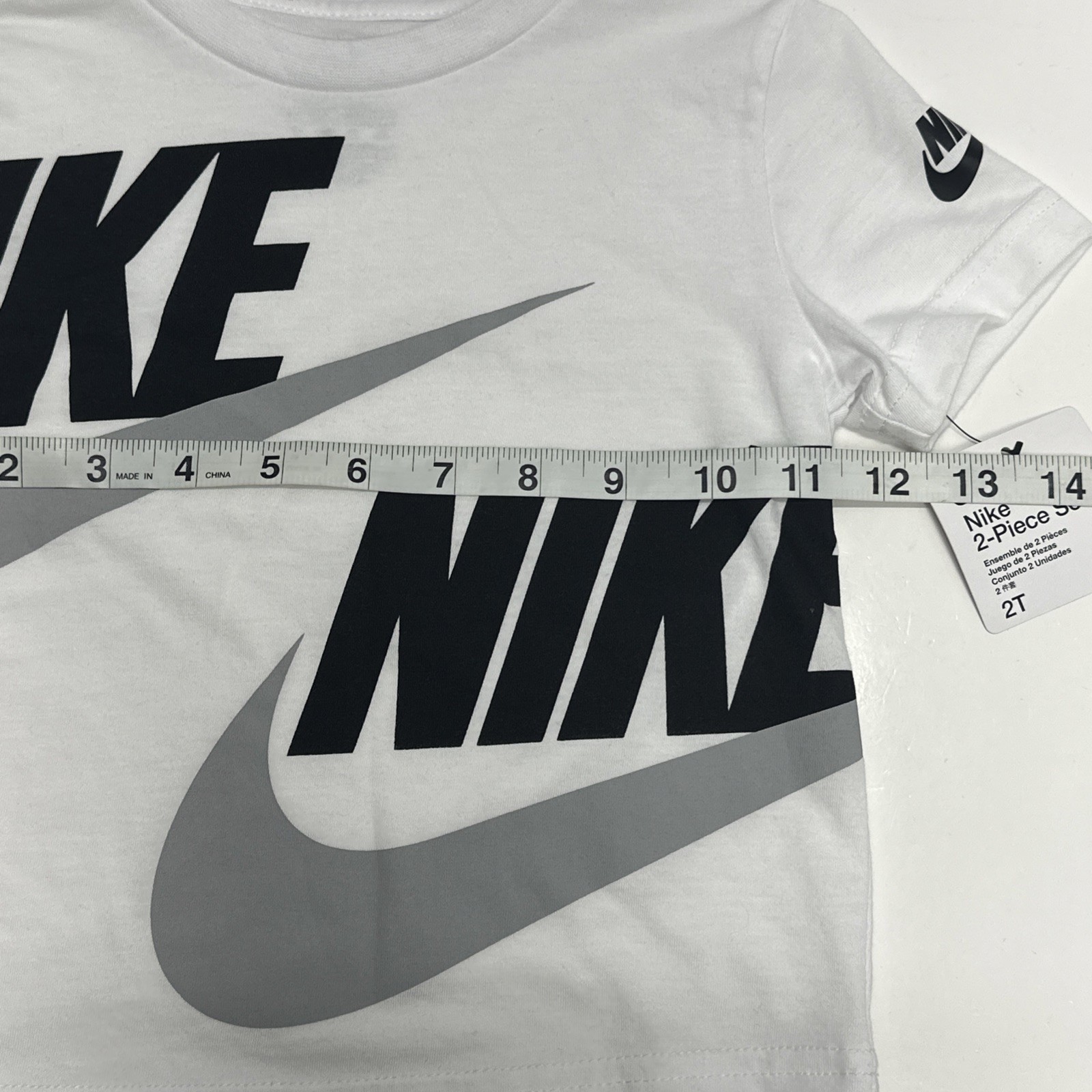 Nike Toddler Size 2T Two Piece Set Shirt And Shorts White/Black Swoosh