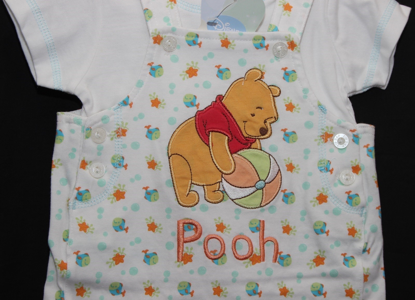 WINNIE THE POOH Baby Boys White T-Shirt & Dungaree Shorts Set Sizes 0-12 Months