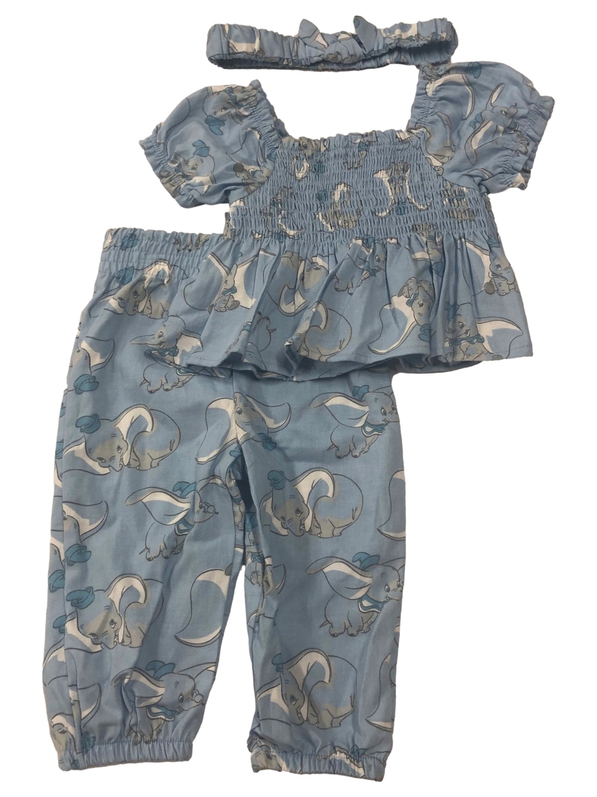 Disney Infant Girls 3pc Blue Dumbo Elephant Outfit Pants Shirt Headband