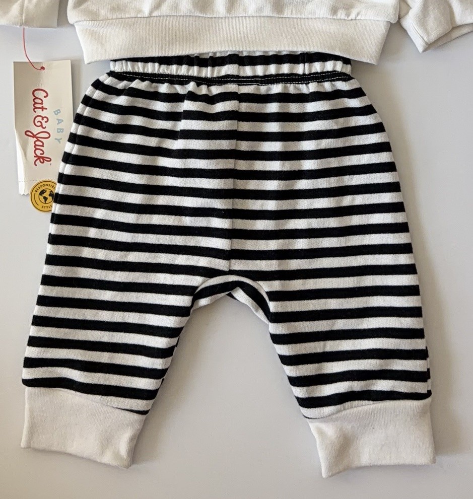 Cat & Jack Baby Girl Outfit Set NB Black White Striped Pants Cute Graphic Cozy