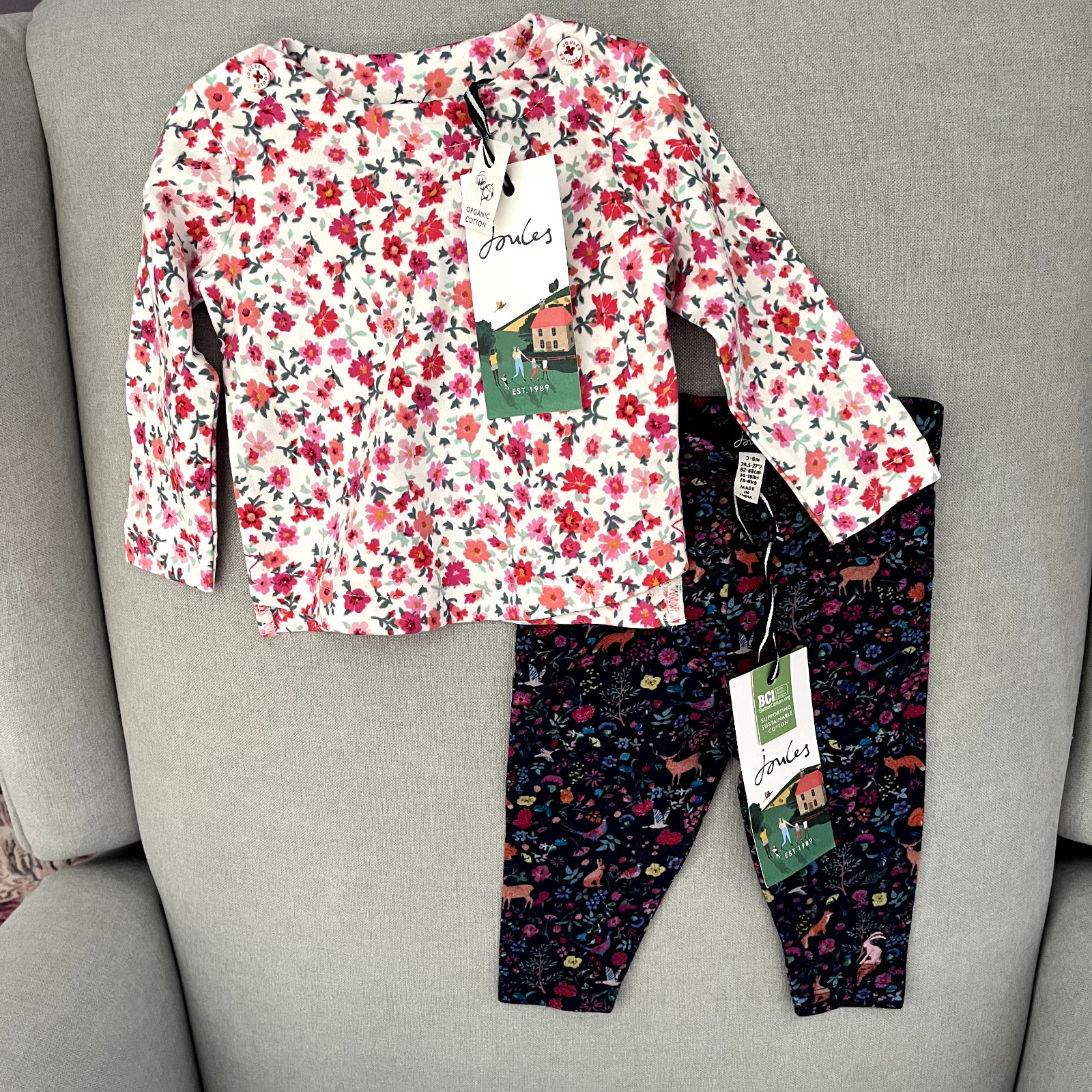 Joules NWT 3m – 6m SHIRT Harbour Whtditsy and PANTS Hopwell Wooditsy