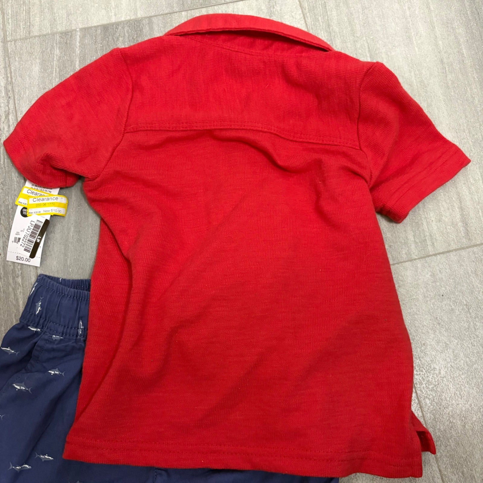OshKosh B’gosh Toddler Boys 2T Red Polo Shirt and Navy Shark Print Shorts Set