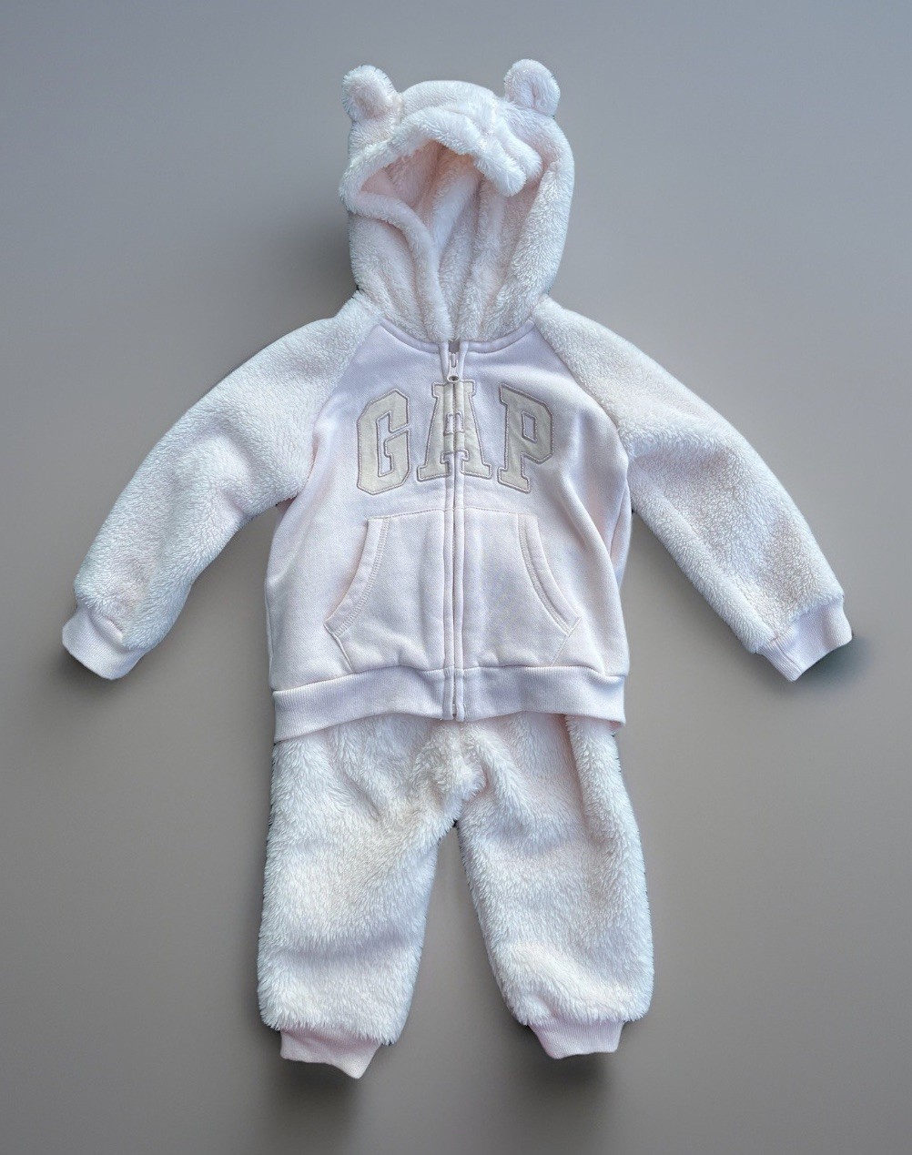 BABY GAP Cozy Fleece Hoodie & Pants Outfit Set Light Dusty Pink Size 18-24M