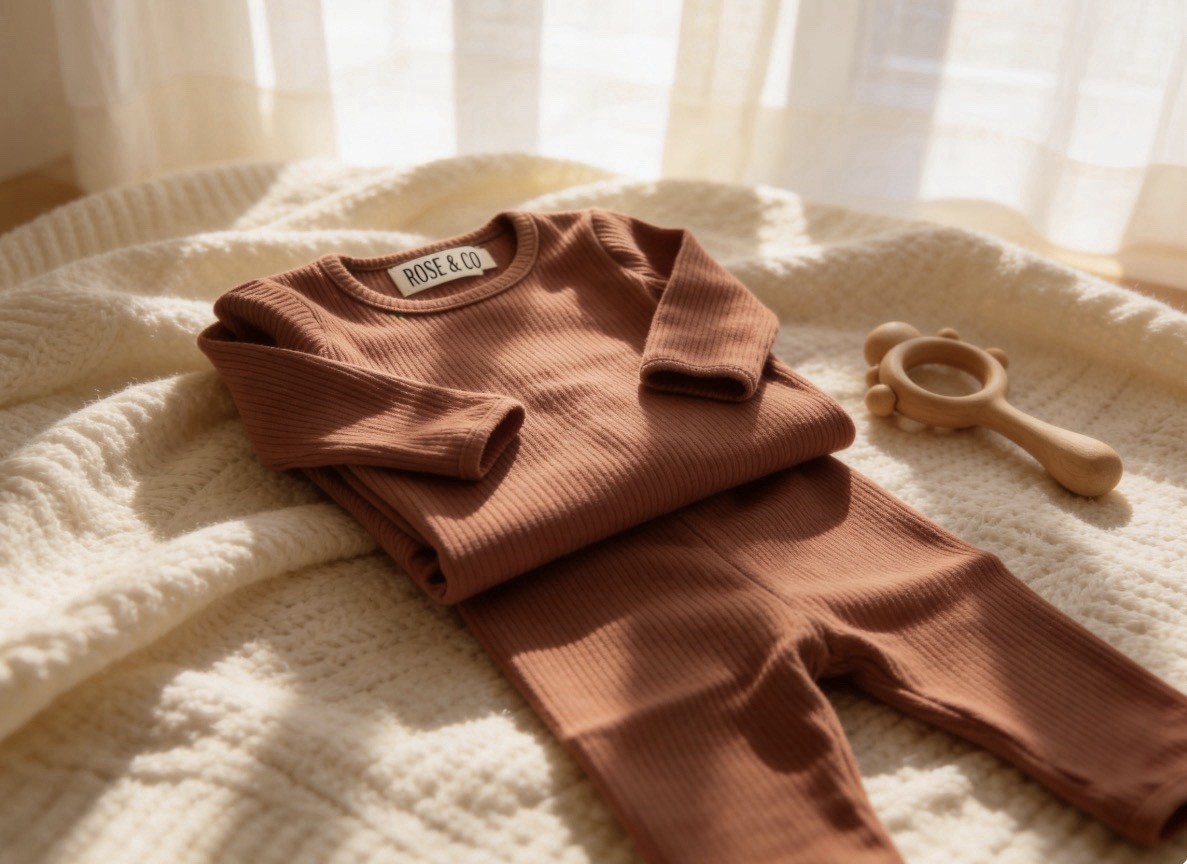 ROSE GOL Baby Ribbed Lounge Set Mauve Dusty Rose 2 Piece Outfit 6-9M