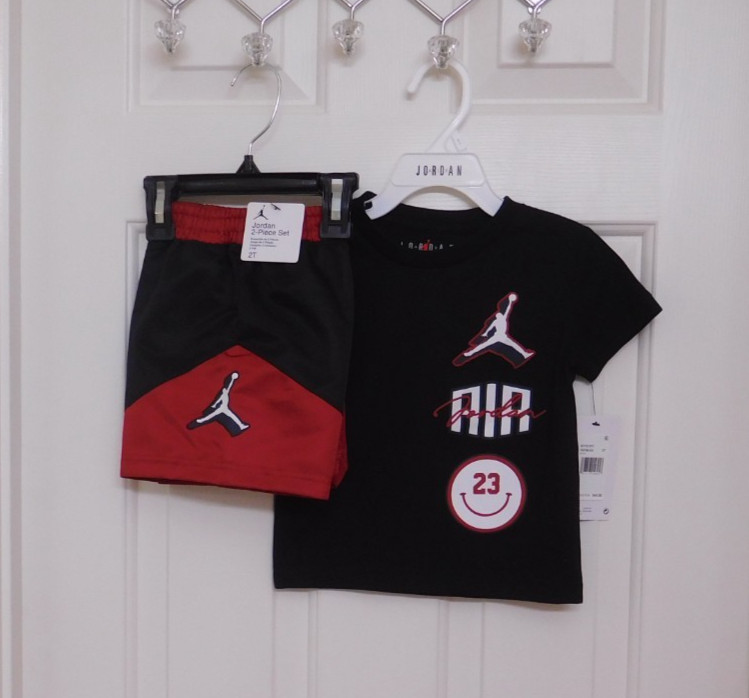 NWT 2pc Jordan Black Red White Shirt & Shorts Set sz 2t