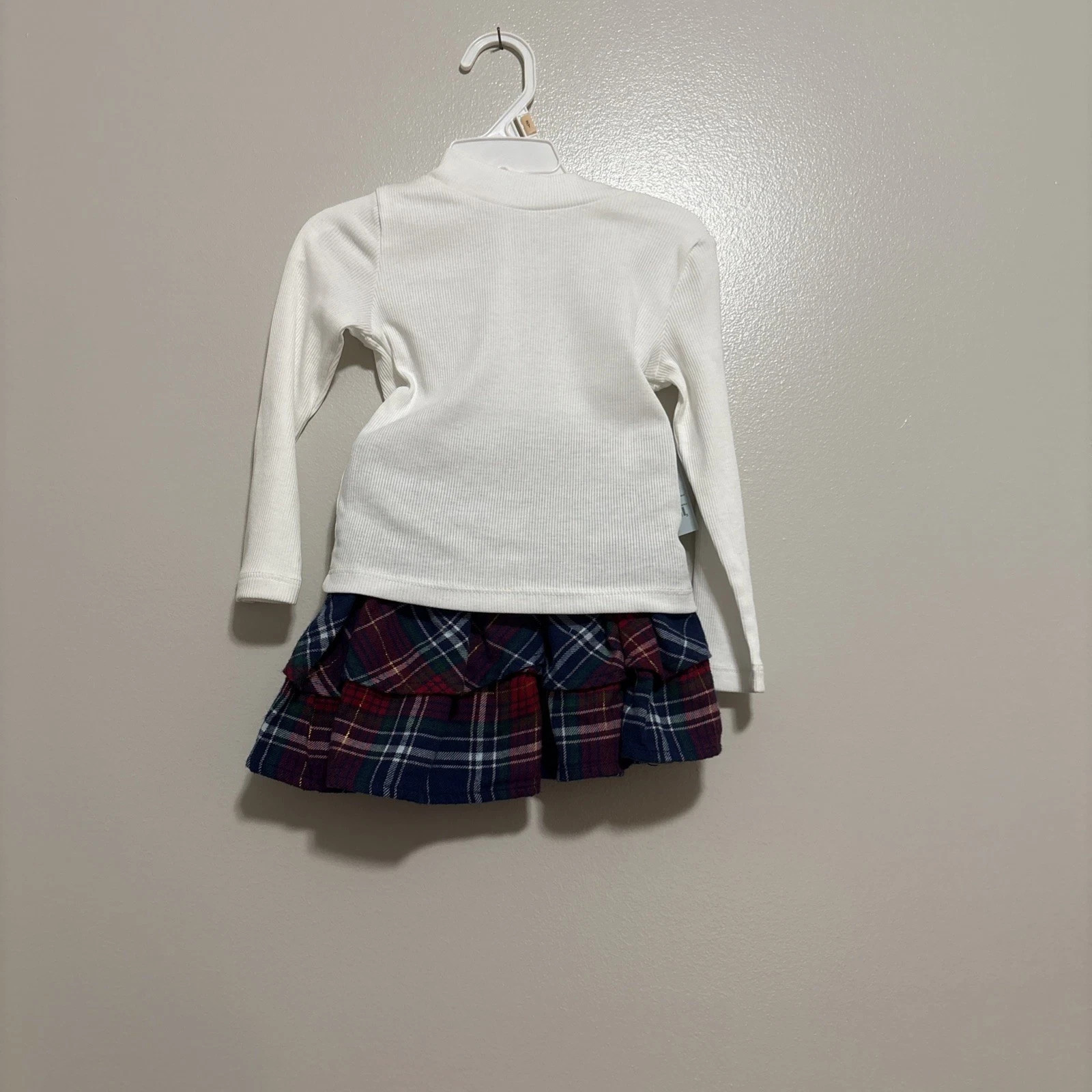 NEW Okie Dokie Toddler Girls red, green, navy plaid skirt set, Size 4T