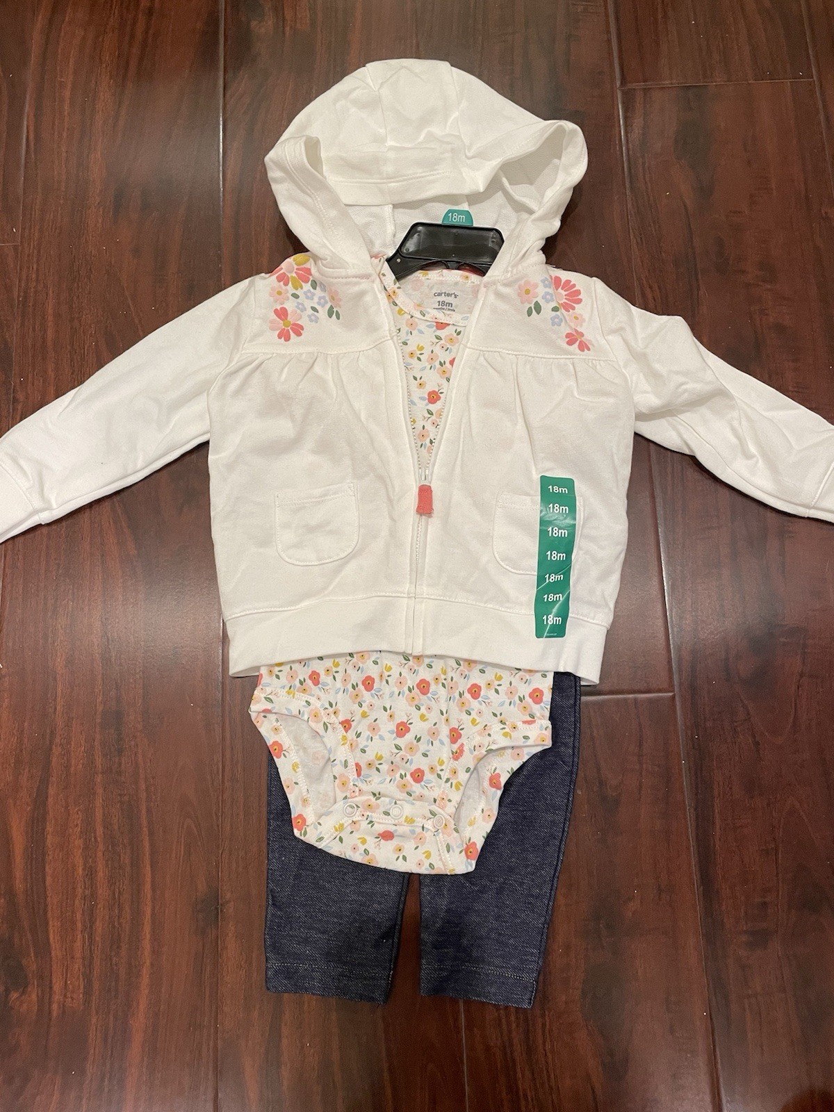 NWT Carter’s Baby Girl 18M 3-Piece Outfit Jacket Bodysuit Jeans Pants