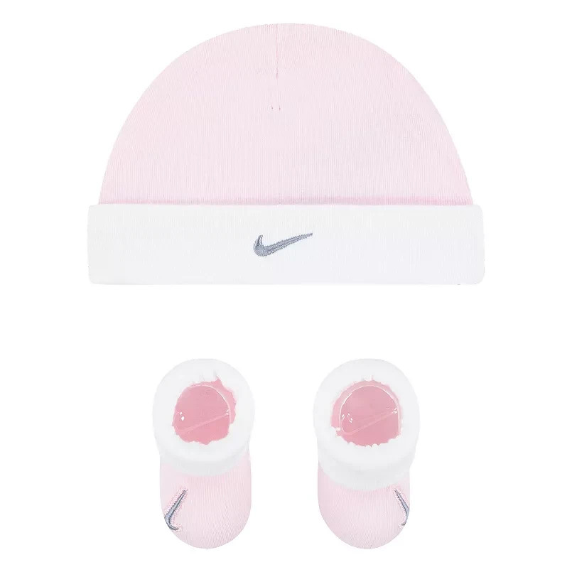 NWT Nike Beanie & Booties Set Newborn Baby Pink & White