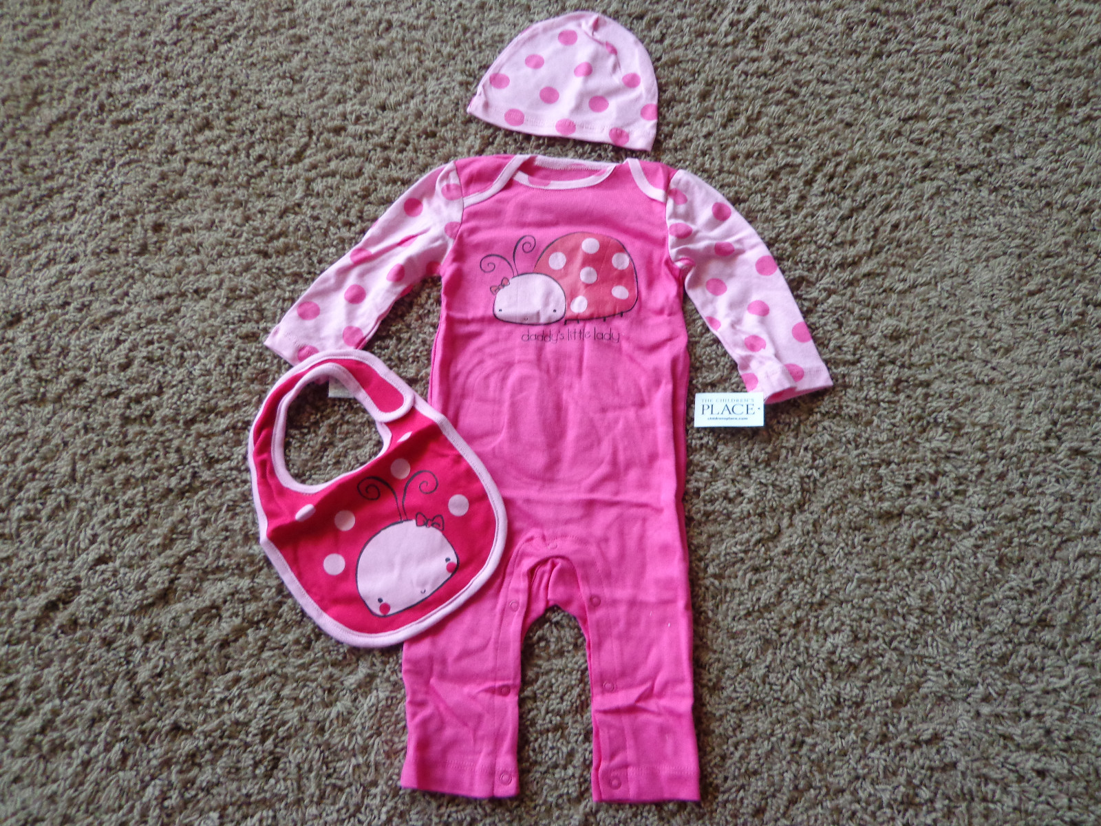 CHILDREN’S PLACE girl’s NWT sz 6-9 months LADYBUG coverall 3 piece set PINKS